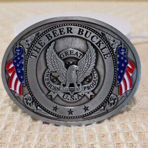 Vintage THE BEER BUCKLE Beer Holder Western Cowboy Pewter NOS Belt Buckle